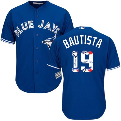 Blue Jays #19 Jose Bautista Blue Team Logo Fashion Stitched MLB Jersey